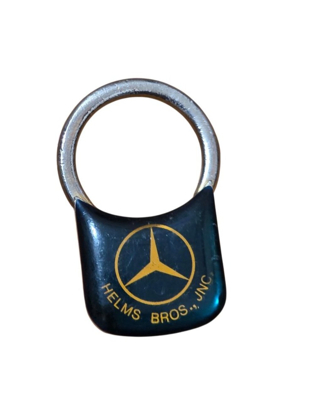 Vtg Mercedes Benz Enamel Turn & Twist Keychain Keyring Helms Bros Inc 1" x 1.75"